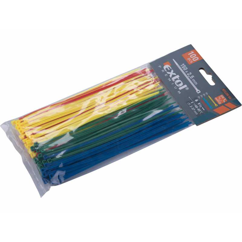 Pásky stahovací barevné 2,5x150mm, Extol Premium 8856194