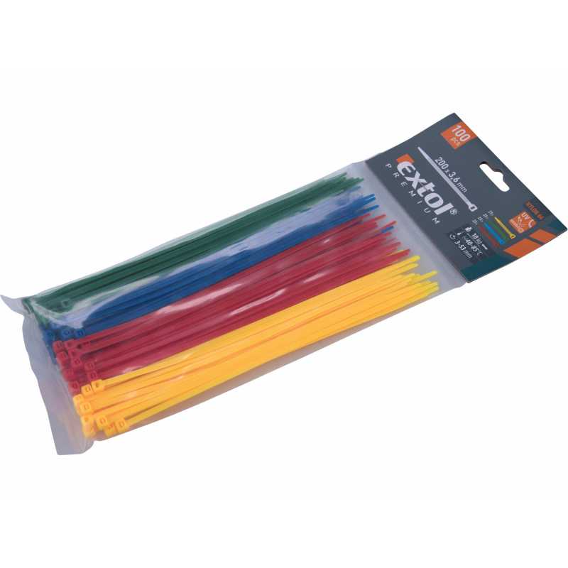 Pásky sťahovacie farebné 3,6x200mm, Extol Premium 8856196