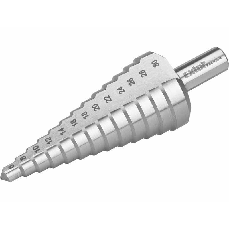 Vrták stupňovitý 6-30mm, stupňování 2mm, 13 otvorů, Extol Premium 8801163