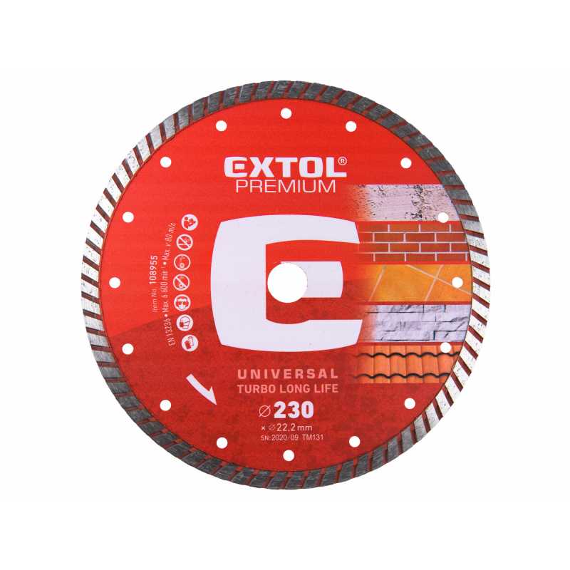 Kotúč rezný diamantový Turbo plus, 230mm, EXTOL PREMIUM 8803035