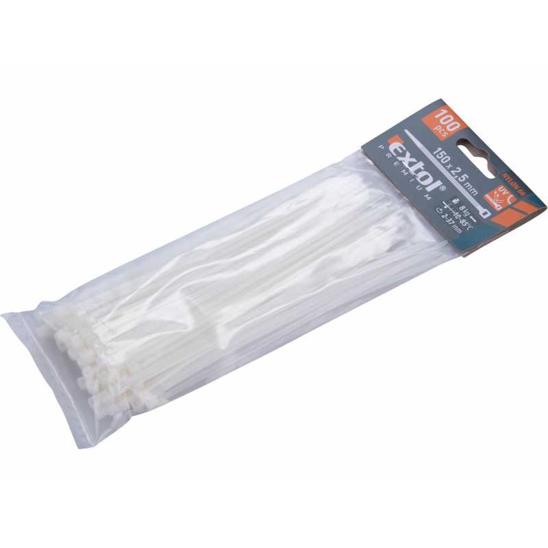 Pásky sťahovacie biele, 2,5x150mm, Extol Premium 8856104