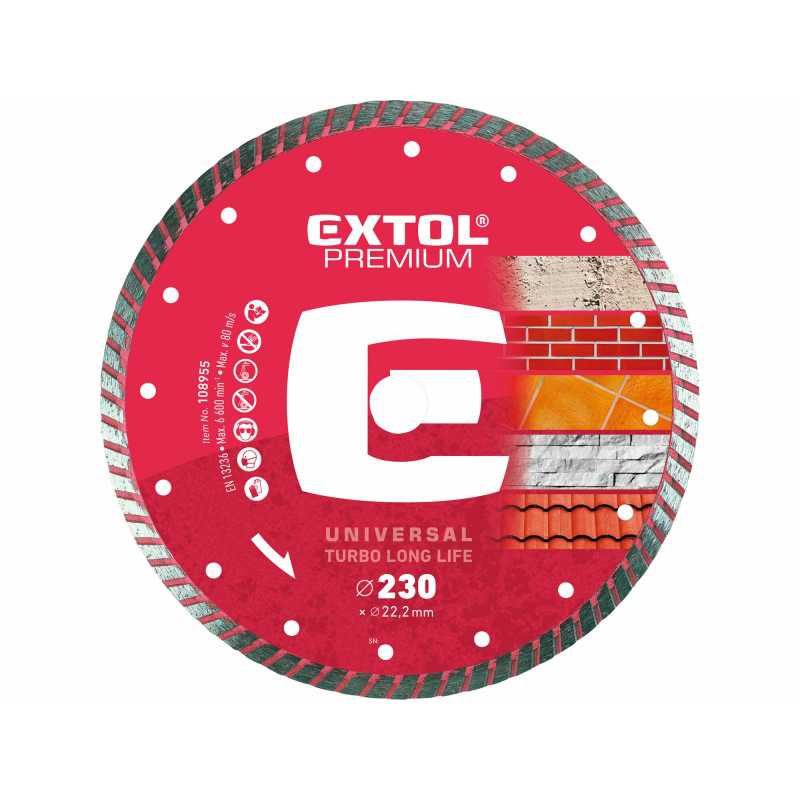 Kotúč rezný diamantový Turbo Long Life 230mm, Extol Premium 108955