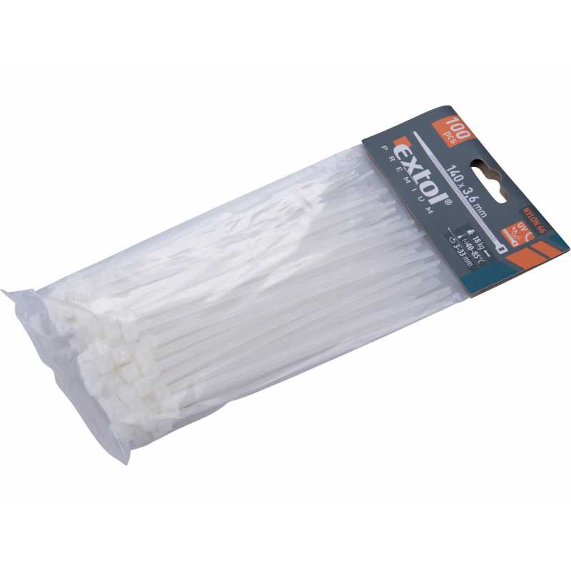 Pásky stahovací bílé 3,6x140mm, Extol Premium 8856105