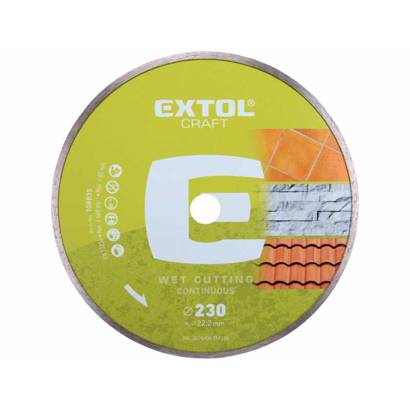 Kotúč rezný diamantový plný 230mm mokré rezanie, Extol Craft 108835