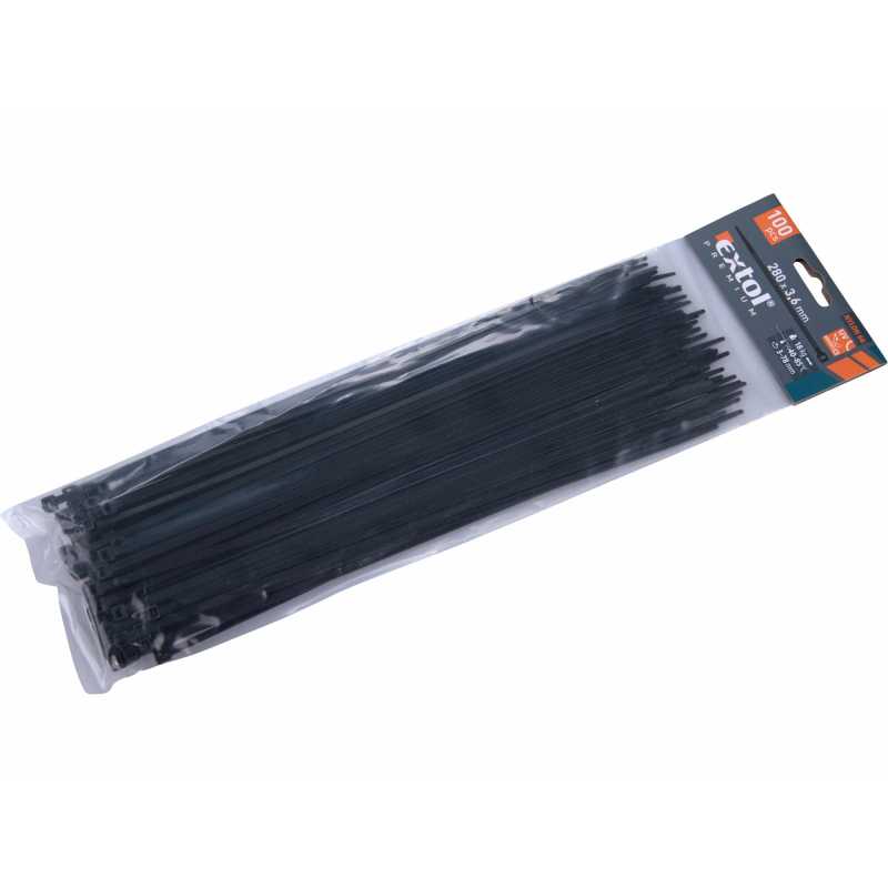 Pásky sťahovacie čierne, 3,6x280mm, Extol Premium 8856158