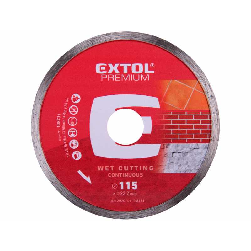 Kotúč rezný diamantový plný 115mm mokré rezanie, Extol Premium 108731