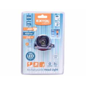 Čelovka CREE XPL LED, 450lm, 3,7V Li-Po 2,4Ah, USB, Extol Craft 43190