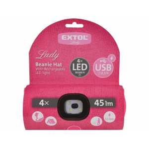 Čepice s čelovým světlem, růžová, Extol Lady 43193