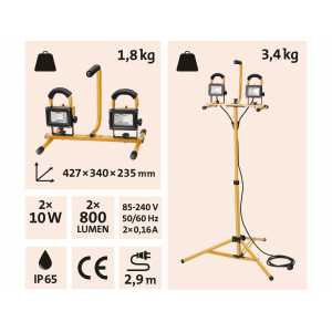Svietidlo pracovné 2xLED so stojanom, 10/20W, Extol Light 43281