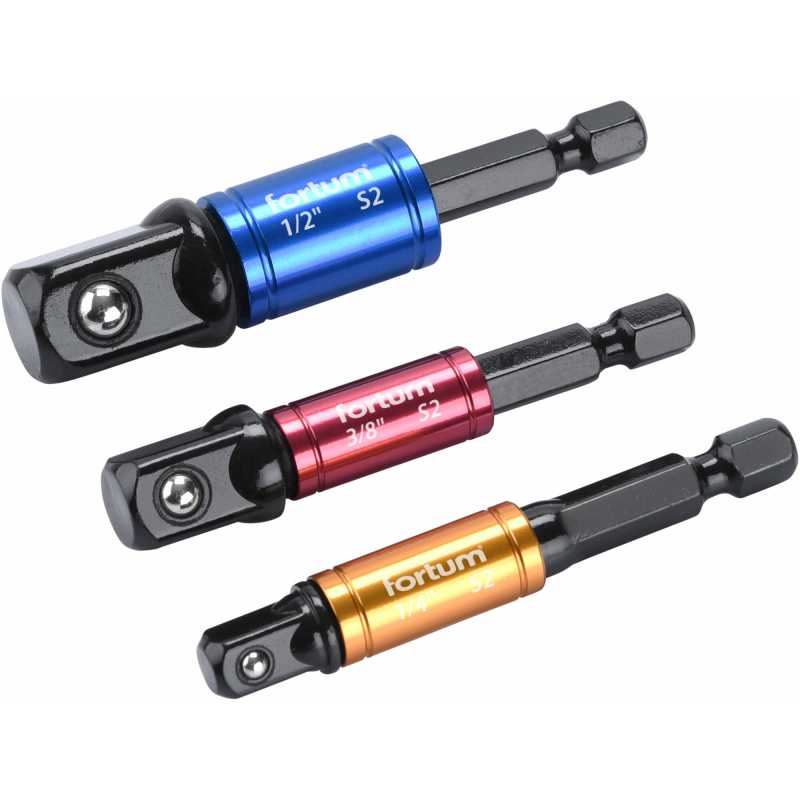 Sada adaptérov, 3ks, 1/4", 1/4"-3/8",1/2", S2, FORTUM, 4742203