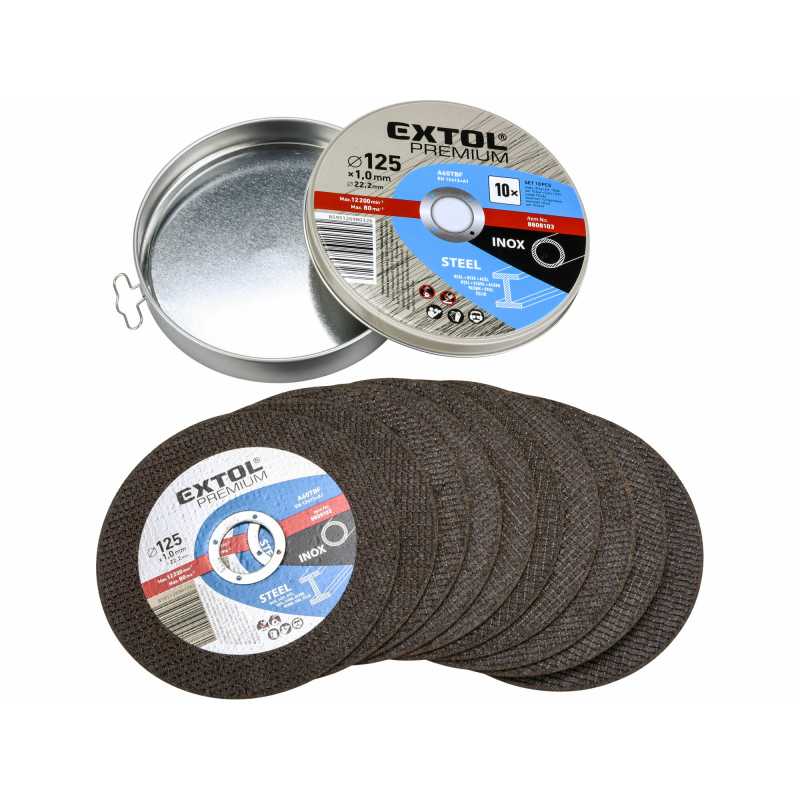 Kotúč rezný na kov, 125x1,0mm, 10ks, plechová krabica, Extol Premium 8808103