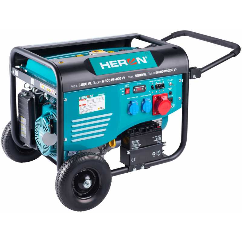 Elektrocentrála rámová benzínová 400V/230V, 6,8kW/5,5kW, 15HP, Heron 8896420