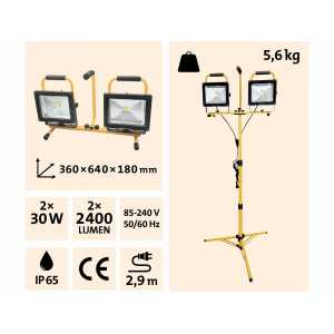 Svietidlo LED so stojanom, 2x30W LED, svietivosť 2x2400 lúmenov, EXTOL LIGHT 43283
