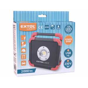 Svietidlo akumulátorové LED, 20W COB LED, 3,7V/6,6Ah Li-ion, EXTOL LIGHT 43134