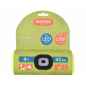 Čepice žlutá, s čelovým světlem, LED 4x45lm, 300mAh Li-ion, EXTOL LIGHT 43194