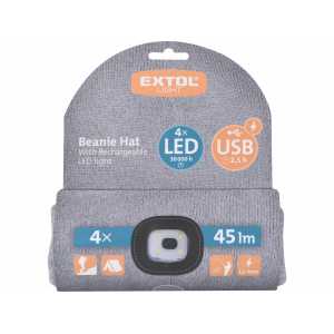 Čiapka sivá s čelovým svetlom, LED 4x45lm, 300mAh Li-ion, EXTOL LIGHT 43195