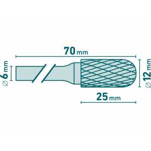 Fréza karbidová valcová, pologuľaté čelo, pr.12mm, EXTOL INDUSTRIAL 8703725