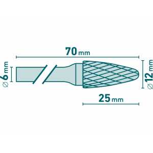 Fréza karbidová konvexní, polokulaté čelo, pr.12mm, EXTOL INDUSTRIAL 8703755