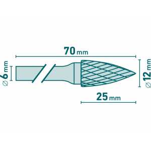Fréza karbidová konvexná špicatá, pr.12mm, EXTOL INDUSTRIAL 8703765