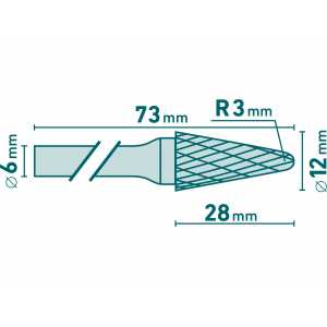 Fréza karbidová kónická, polokulaté čelo, pr.12mm, EXTOL INDUSTRIAL 8703785