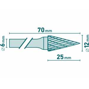 Fréza karbidová kónická špičatá, pr.12mm, EXTOL INDUSTRIAL 8703795