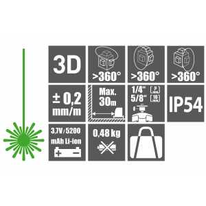 Vodováha laserová krížová samonivelačná 3D (3x360°), Fortum 4780216