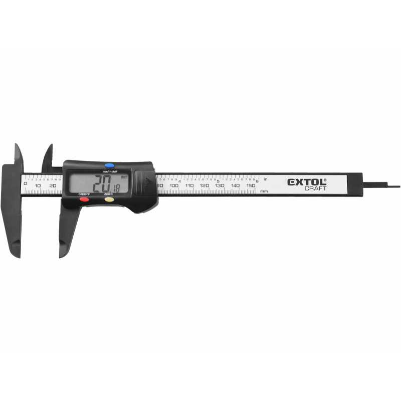 Měřidlo posuvné digitální plastové, 0-150mm, plastové pouzdro, EXTOL CRAFT 925200