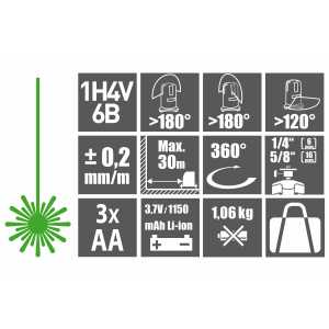 Laserová vodováha samonivelační, 1H-4V-1B, zelený laser, Li-ion, Fortum 4780212