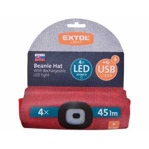 Čepice s čelovým světlem, 4x LED, 45lm, Li-ion 300mAh, trikolora, EXTOL LIGHT 43451
