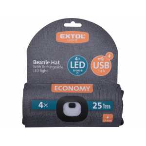 Čepice tmavě šedá s čelovým světlem, LED 4x25lm, 250mAh Li-ion, EXTOL LIGHT 43452