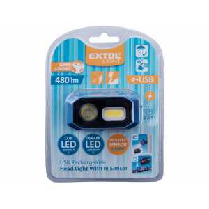Čelovka LED + COB, 480lm, 3,7V/1,4Ah Li-ion, USB, EXTOL LIGHT 43183
