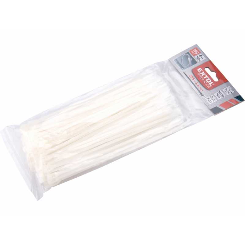 Pásky sťahovacie biele, 3,6x205mm, 100ks, EXTOL PREMIUM, 8856222