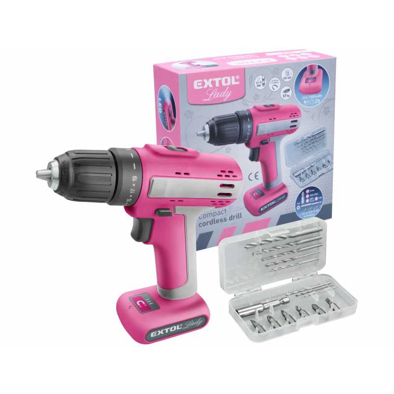 Vŕtačka akumulátorová,12V Li-ion, 1x1500mAh, Extol Lady 402402