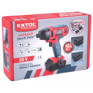 Utahovák rázový akumulátorový 20V, 1/4", 2Ah Li-ion, EXTOL PREMIUM 8891812