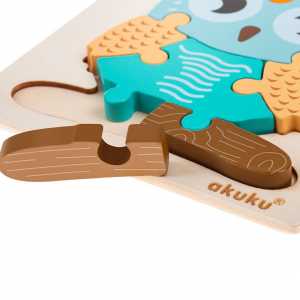 Dřevěné vkládací puzzle Akuku Sovička