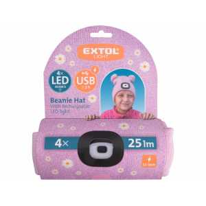 Čepice růžová dětská s čelovým světlem, LED 4x25lm, Extol Light 43458