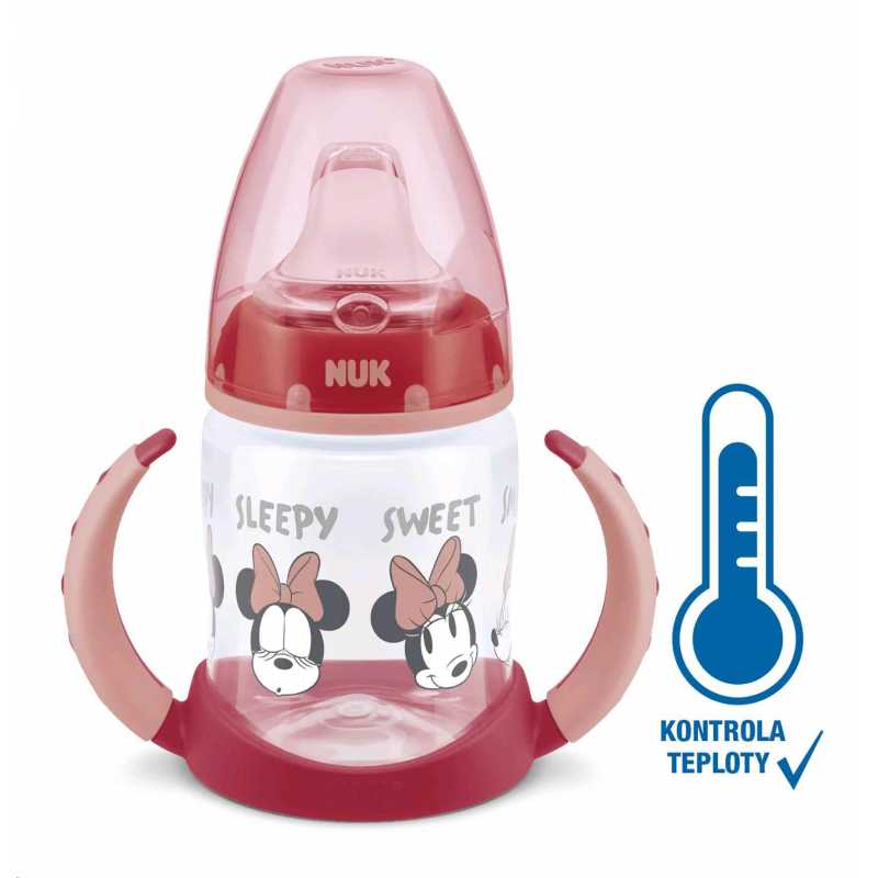 Dojčenská fľaša na učenie NUK Disney Mickey s kontrolou teploty 150 ml červená