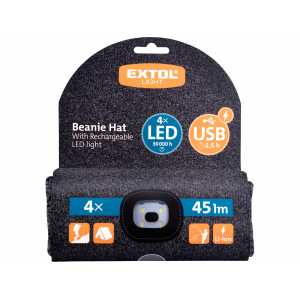 Čepice šedá/černá s čelovým světlem, EXTOL LIGHT 43462