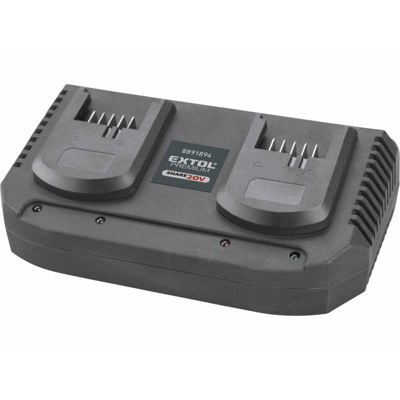 Nabíječka akumulátorů Share20V, 2 aku, 2x 3,5A, pro 88918XX, 87918XX, EXTOL PREMIUM 8891894