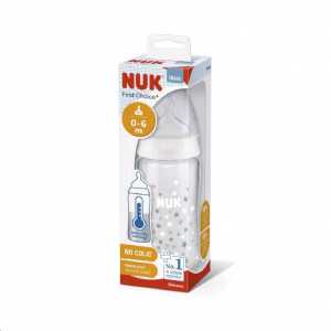 Sklenená dojčenská fľaša NUK First Choice s kontrolou teploty 240 ml biela