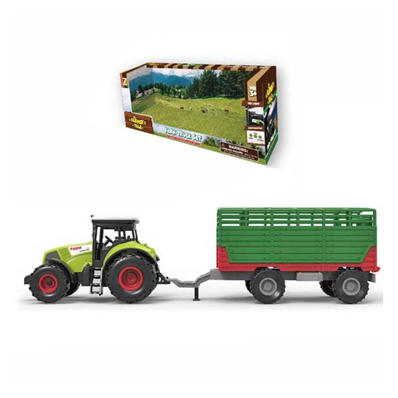 Traktor s prívesom, so zvukom a svetlom zelený