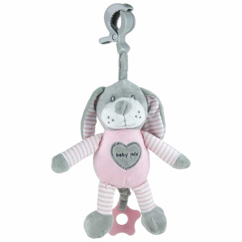 Edukačná hrajúca plyšová hračka s klipom Baby Mix pes rúžový