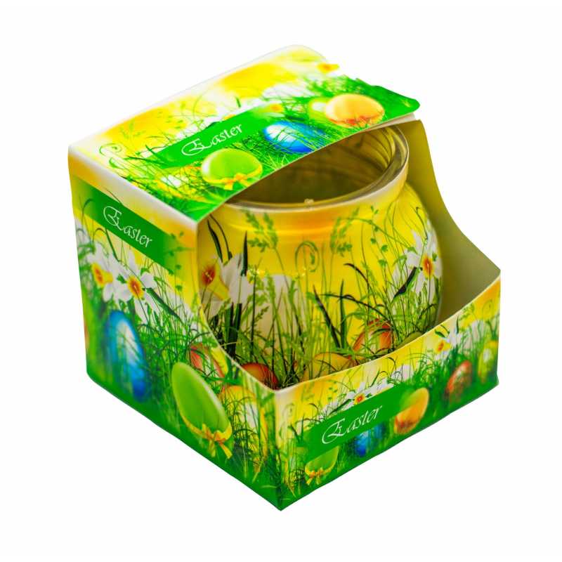 Dekoratívna aromatická sviečka v skle 80g, veľkonočné vajíčka