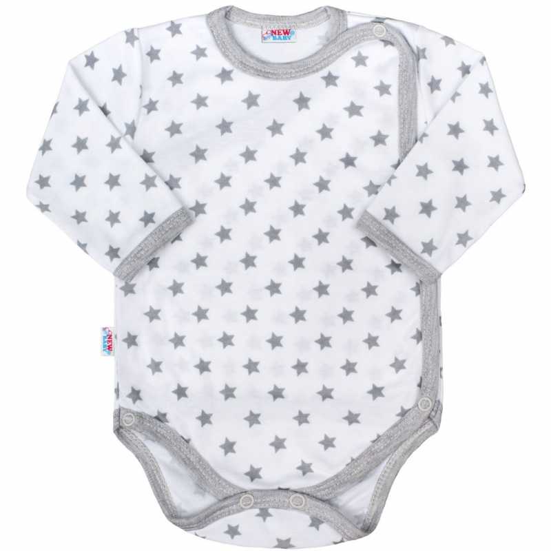 Dojčenské body celorozopínacie New Baby Classic II sivé s hviezdičkami, 50
