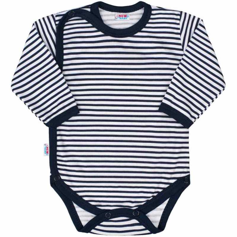 Dojčenské body celorozopínacie New Baby Classic II s modrými pruhmi, 50