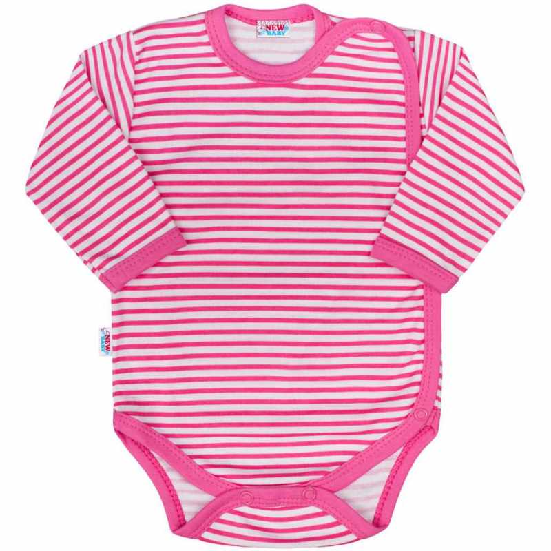 Dojčenské body celorozopínacie New Baby Classic II s ružovými pruhmi, 50