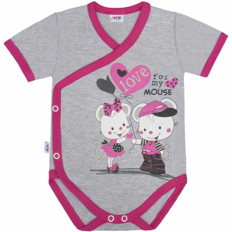 Detské body s bočným zapínaním krátky rukáv New Baby Love Mouse, 50