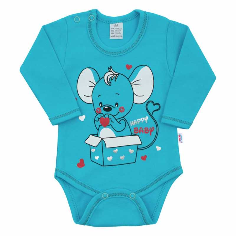 Dojčenské body s dlhým rukávom New Baby Mouse tyrkysové, 56