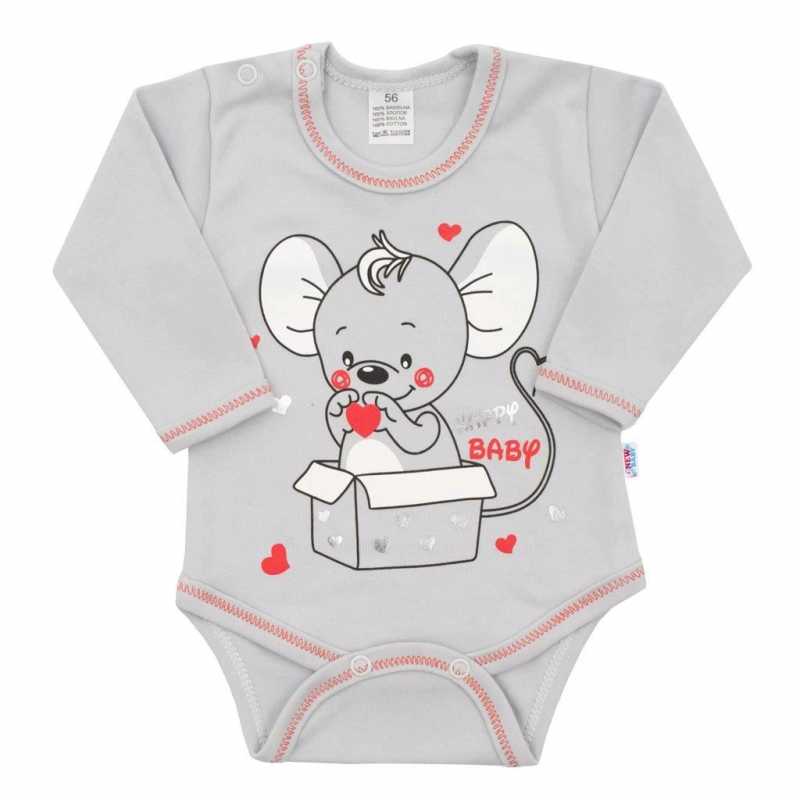 Kojenecké body s dlouhým rukávem New Baby Mouse šedé, 62