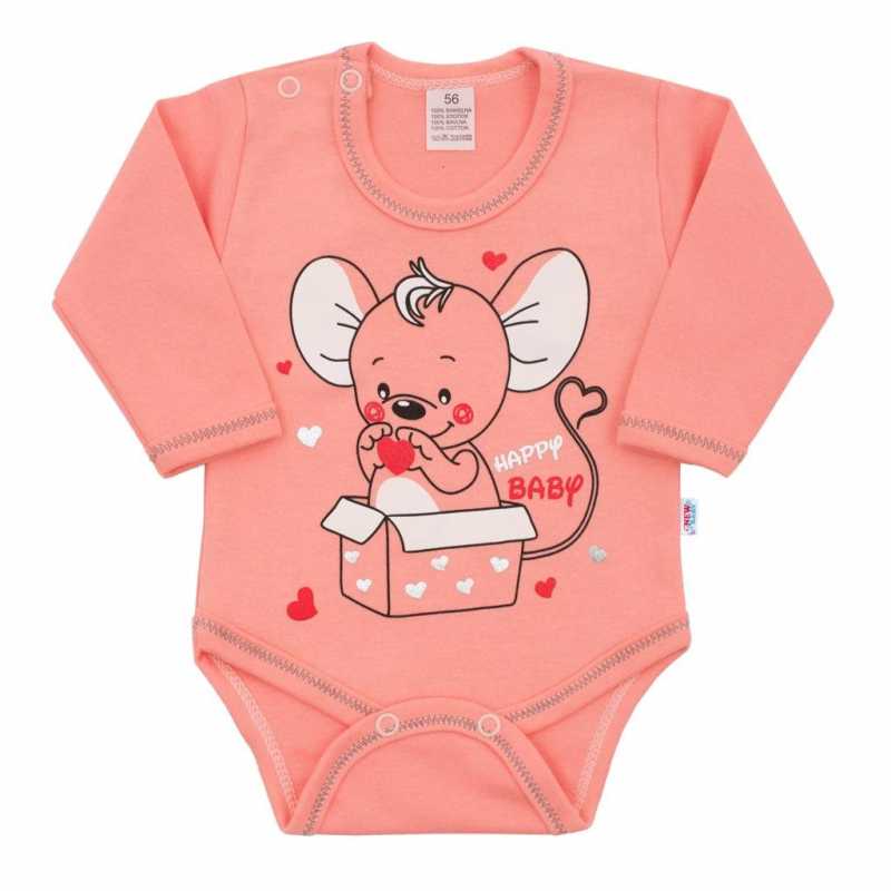 Dojčenské body s dlhým rukávom New Baby Mouse lososové, 62